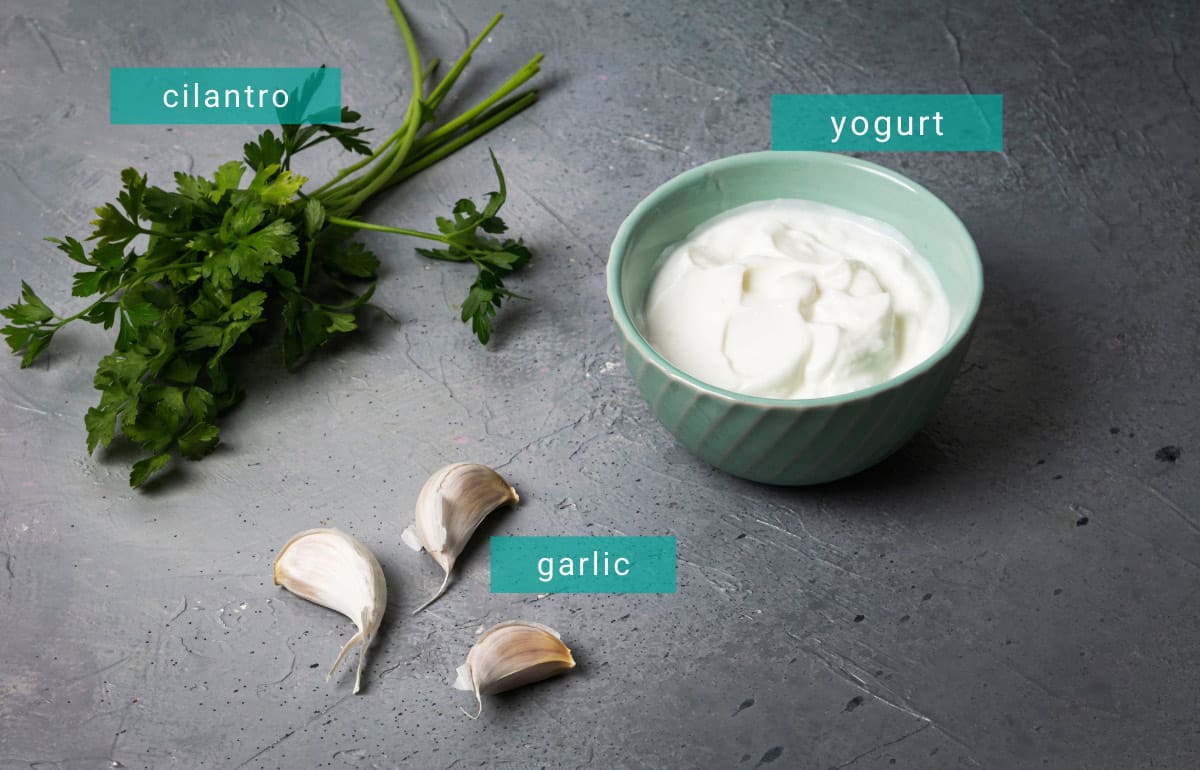 Ingredients for yogurt-garlic sauce.