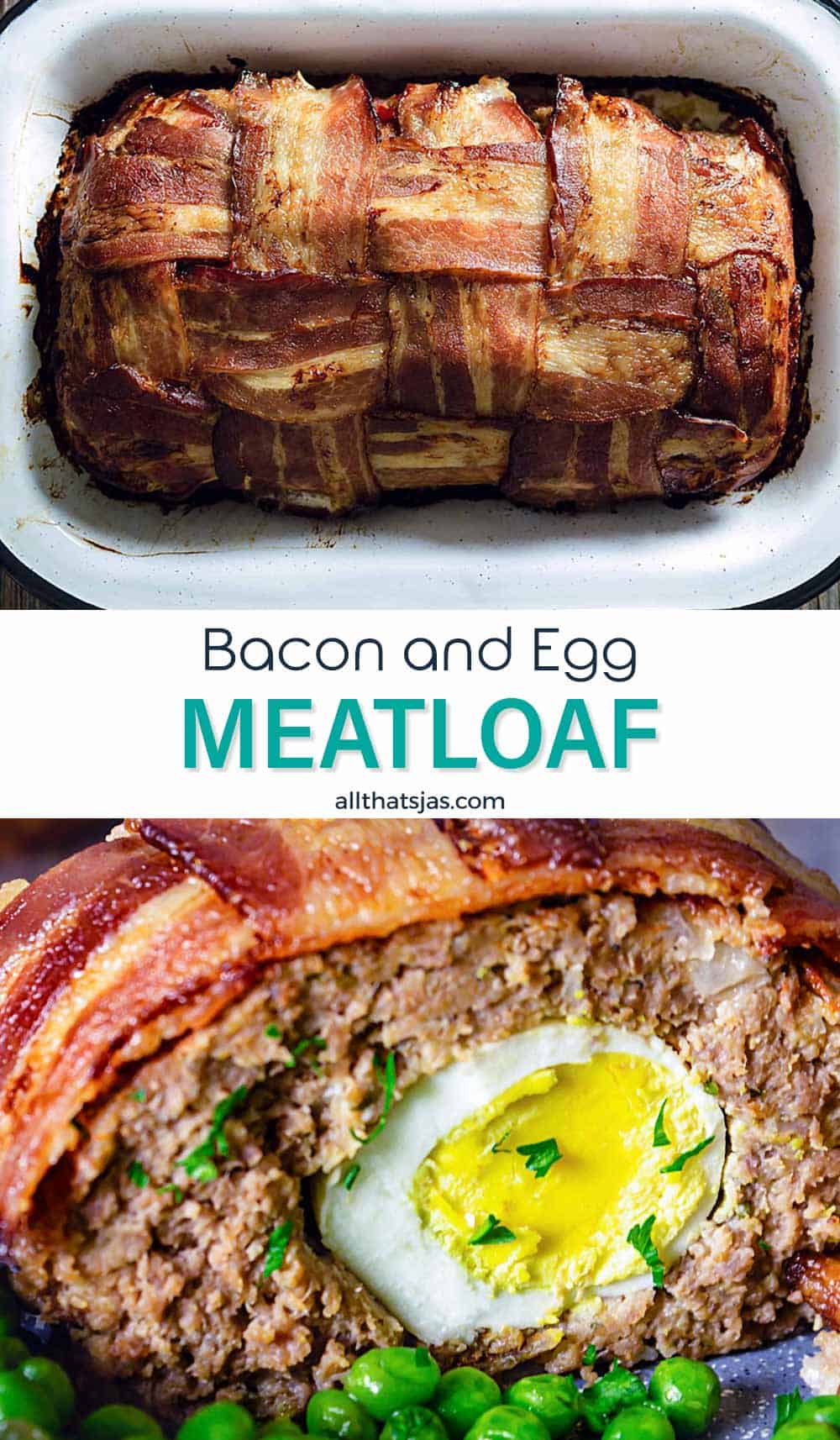 Two photo image of meatloaf with text overlay in the middle.