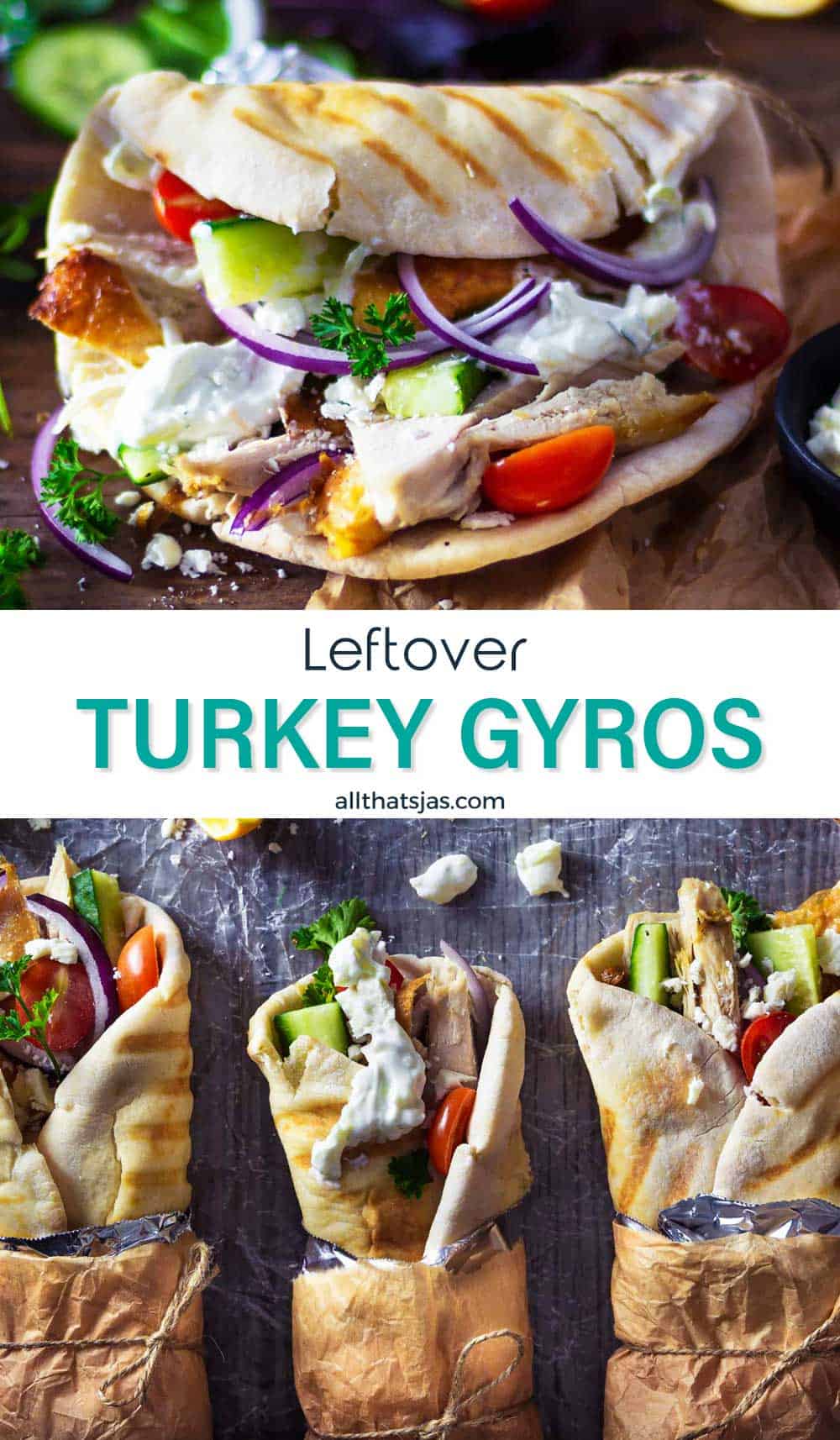 Two-photo image with gyros and text overlay in the middle.