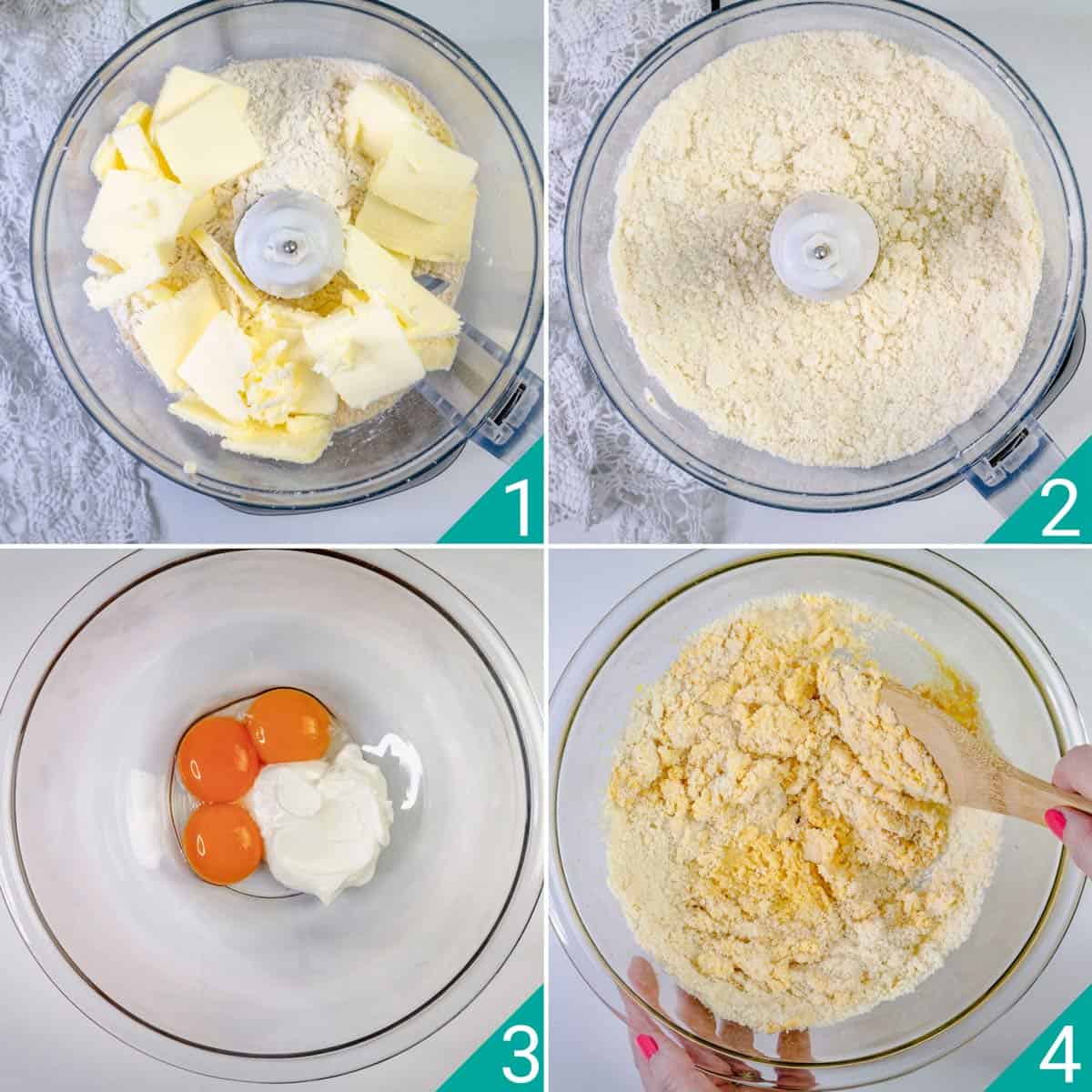Four steps to making the kifli dough. 