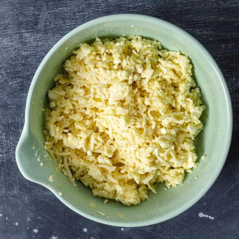 Cheese filling for Israeli borekas in a bowl.