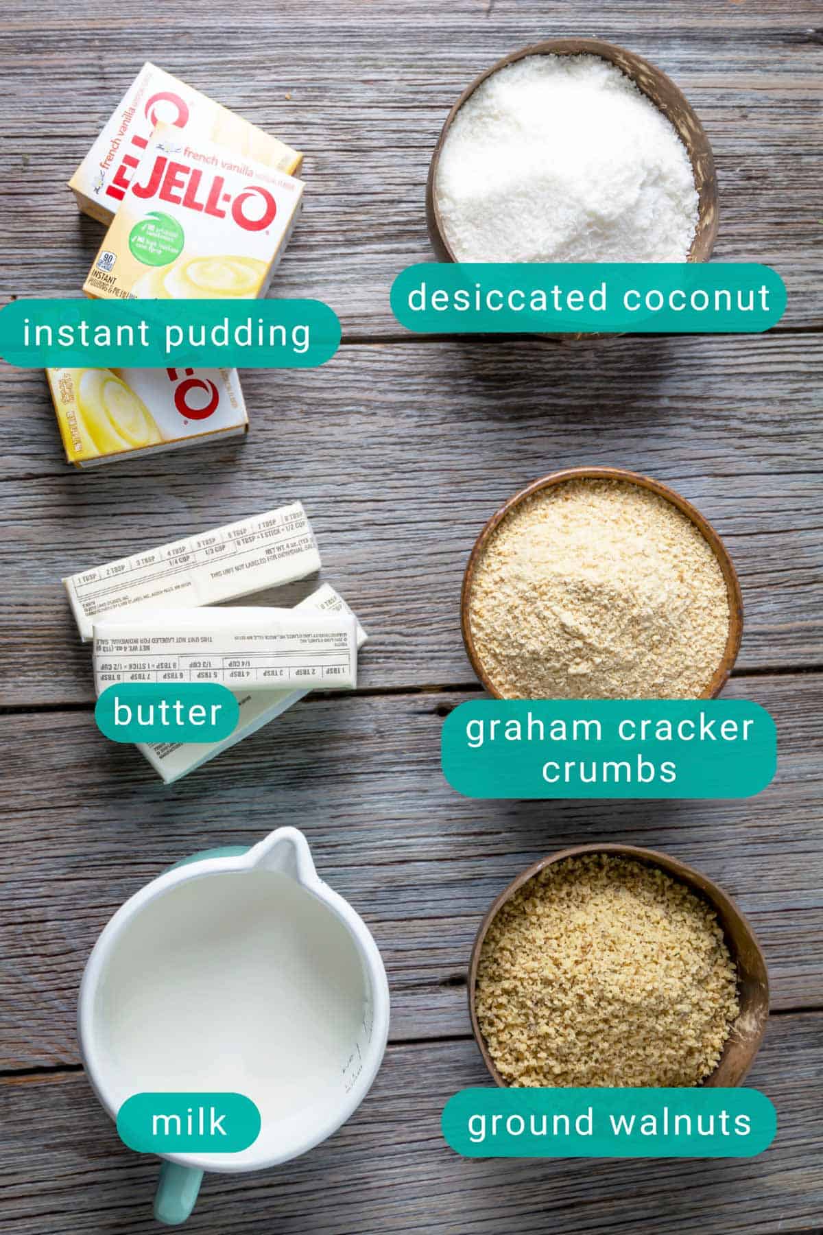 Six ingredients for easy no-bake Serbian sand cake. 
