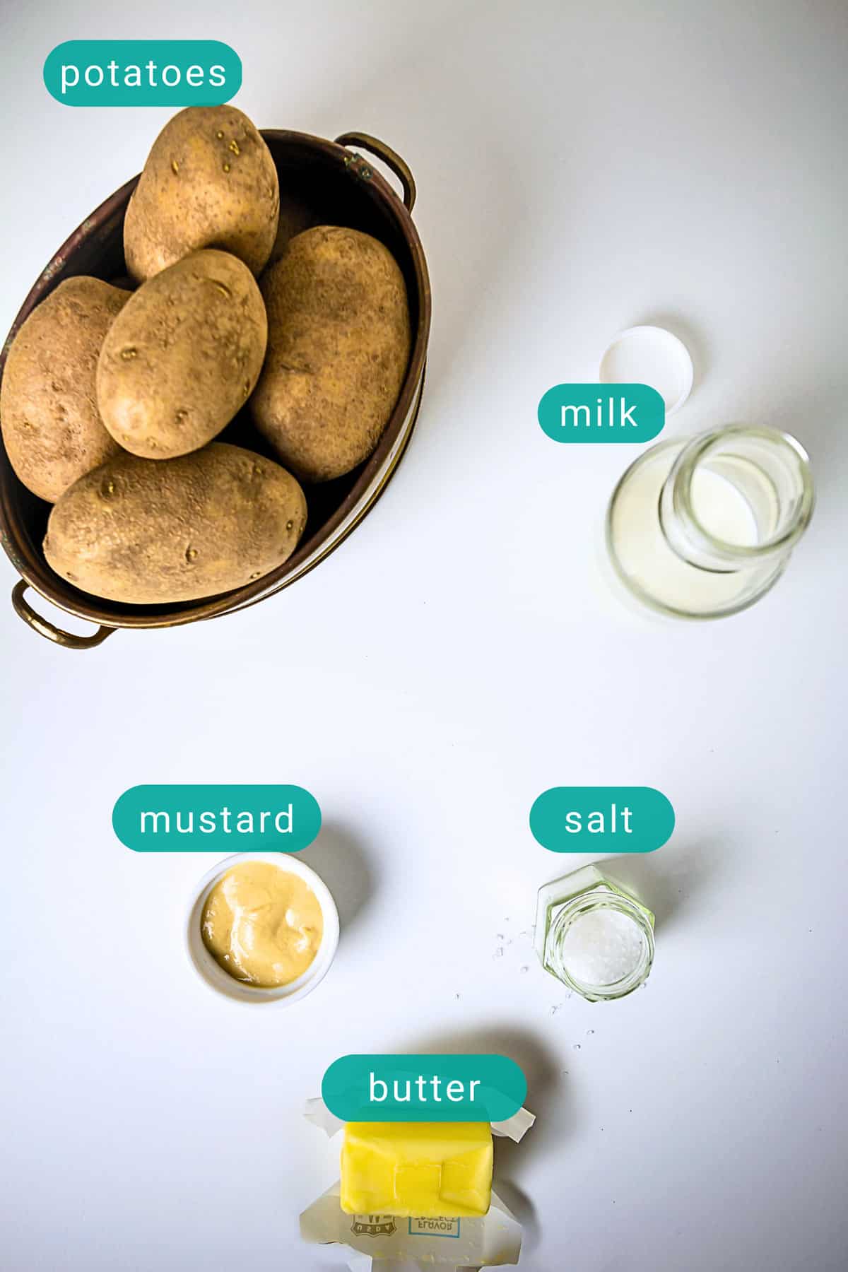 Ingredients for the mustard mushed potatoes.